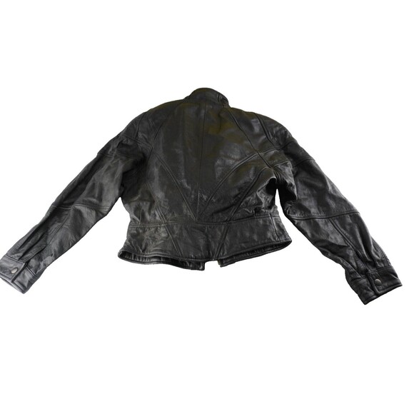 VTG WILSONS 3M THINSULATE Lined Women Small Glossy Black Leather Zip Moto Jacket - Picture 6 of 8